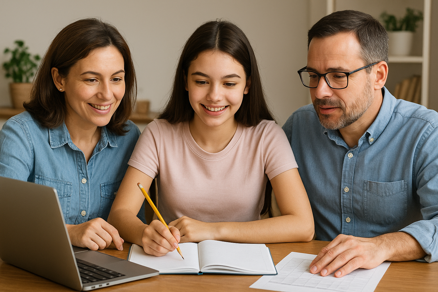 Familia planificando estudios